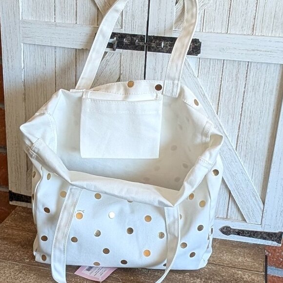 ♠️ Kate Spade New York Canvas GOLD DOT Script Book Tote 📚 - Picture 4 of 10